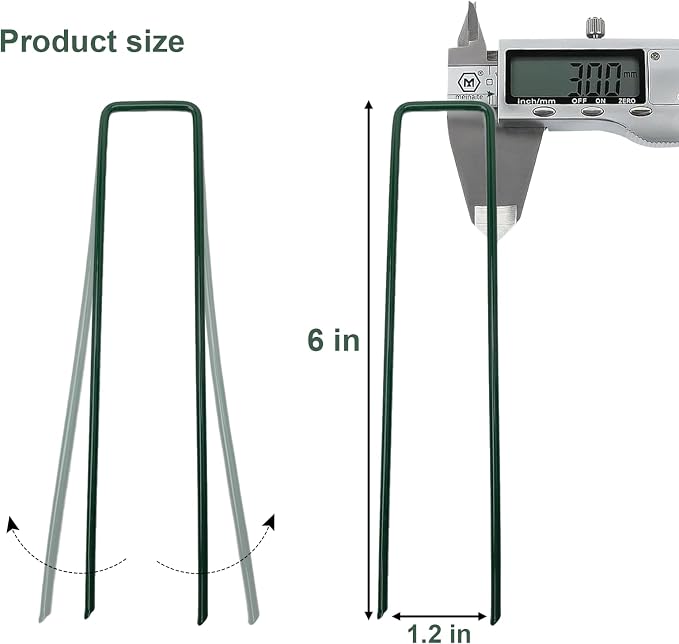 50Pcs Metal Garden Landscape Stakes 6 Inch Landscape Staples,Green Baked Enamel U Stakes for Ground for Weed Barrier,Outdoor Decoration,Tarps,Irrigation Pipes Fixed