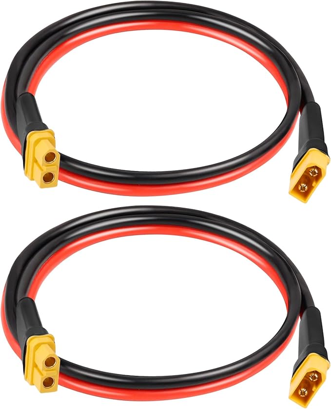 XT60 Extension Cable 2FT 2PCS, 10AWG Tinned Copper Wire with XT60 Male to Female Connectors, Heavy-Duty Power Cord for RC Models, Drone, and Solar Applications