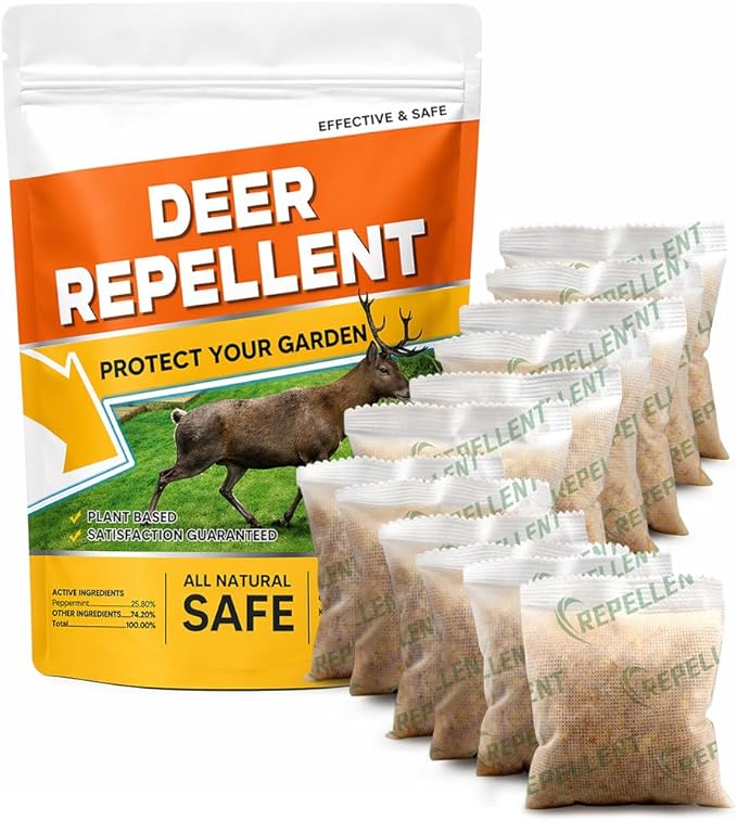 fcesiweg Deer Repellent for Plants, Deer and Rabbit Repellent Outdoor, Rabbit Repellent for Garden, Bunny Repellent, Deer Away, Keep Deer & Rabbits Out of Garden, Yard and Lawn, Easy to Use, 12 Packs