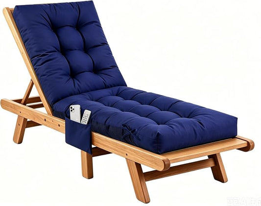 Patio Chaise Lounge Cushions, 68"x21"x4.5" Waterproof Replacement Beach Pool Lawn Outdoor Lounge Chair Cushion with Pocket, Non-Slip Bottom & Secure Ties for Outdoor Furniture, Dark Blue