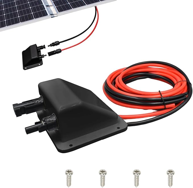 Solar Double Cable Entry Gland, 3.28ft 10AWG Soft Solar Cable and Connector, UV Resistance Dual Cable Entry Housing on Rv, Boat (1m, Black)
