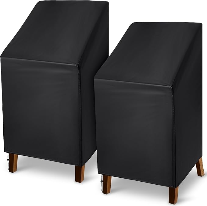 Moukeren 2 Pcs Black Outdoor Chair Cover Waterproof Stacking Patio Chair Cover for Lounge Furniture Lawn 210D Oxford Cloth 25" L x 25" W x 47" H