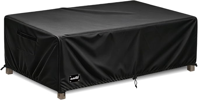 JinHrtoyi Patio Coffee Table Cover,48Wx28Dx16H Inches 100% Waterproof Heavy Duty Outdoor Rectangular Side Table Cover,Black Minimalism Style Outdoor Furniture Covers