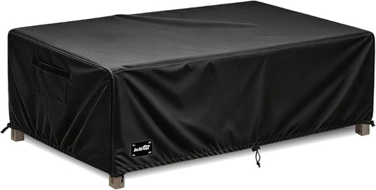 JinHrtoyi Patio Coffee Table Cover,48Wx28Dx16H Inches 100% Waterproof Heavy Duty Outdoor Rectangular Side Table Cover,Black Minimalism Style Outdoor Furniture Covers