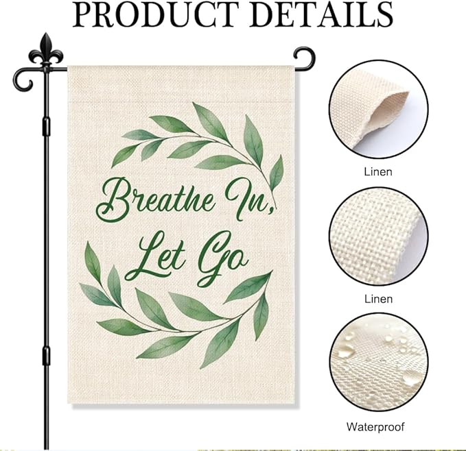 Breathe In Let Go Garden Flag Double-Sided Yard Outdoor Decoration 12x18 Inch, Calm Yard Outdoor Decoration Garden Flag Mental Health Home Banner, Therapy Patio Mindful Banner, Positive Gifts