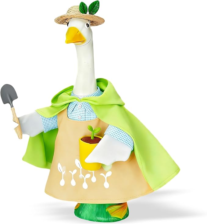 Gardener Porch Goose Outfits Spring Goose Outfit Cute Lawn Porch Goose Clothes Fits 23" Cement Plastic Goose Statue for Outdoor Garden Yard Patio Art Decor(Spring Sower)