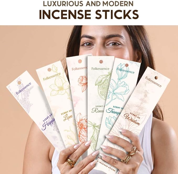 Folkulture Incense Sticks with Holder (120 Sticks) | Set of 6 Incense Sticks for Room Freshener, Aromatherapy | No Charcoal, Organic, Non Toxic, Citrus & Vanilla Fragrance