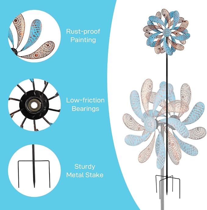 Viveta Wind Spinner for Yard and Garden, 58.7 * 12.6" Kinetic Wind Spinners Metal Windmills for Outside Yard Patio Lawn Decor
