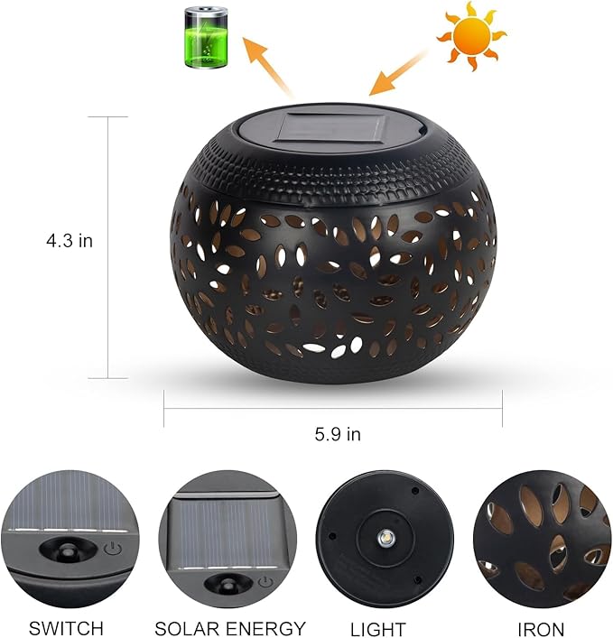 Solar Table Lanterns Outdoor Waterproof - 2 Pack LED Lamp Black Metal Tabletop Light Solar Powered Decorative Lantern for Indoor Desk Bedroom Patio Garden Pathway Yard(2 Pack)