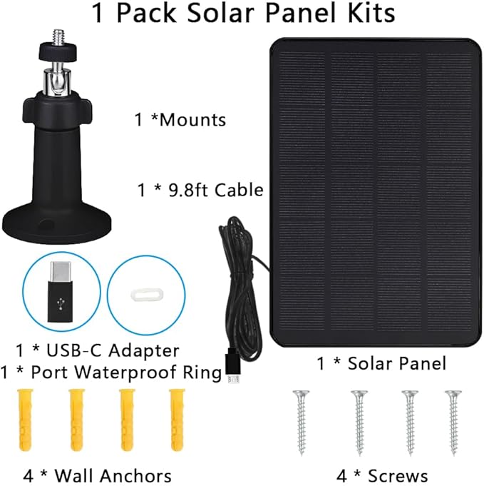 Solar Panel Compatible with WYZE Battery Cam Pro, EufyCam 2C/2C Pro, 4W 5V Solar Panel with 10ft Micro USB Charging Cable for Outdoor Battery Camera, Tpye C Adapter, Adjustable Wall Mount, Black