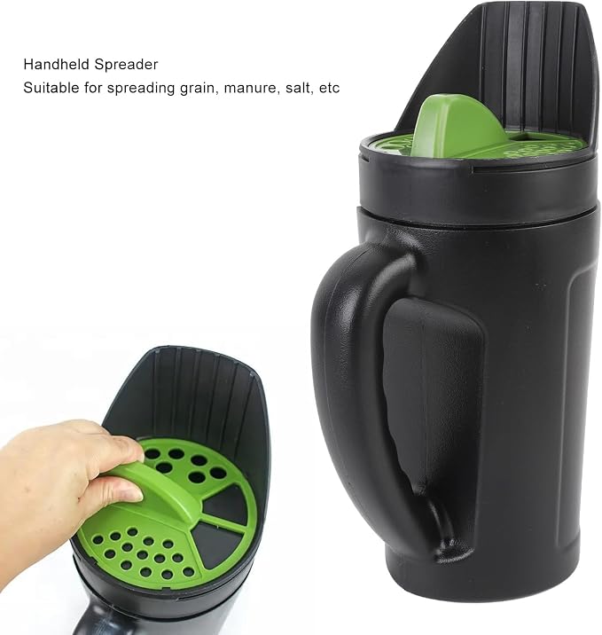 Hand Spreader for Salt Sand, 80oz Manual Seeder with 3 Openings, Ergonomic Handle, PE, PP, ABS, Portable, Easy to Use, for Garden with Soil and Fertilizer