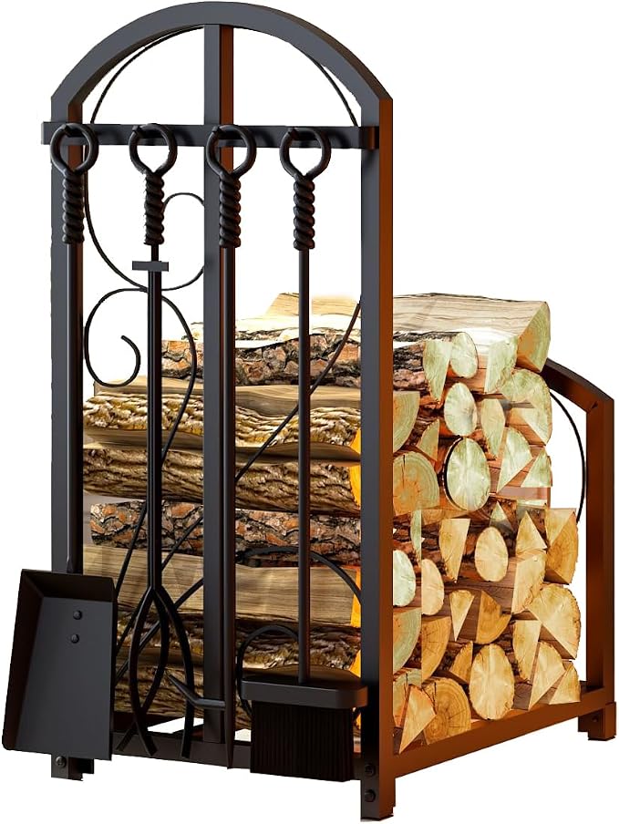 Firewood Storage Rack, Iron, Black, Portable, 20 in