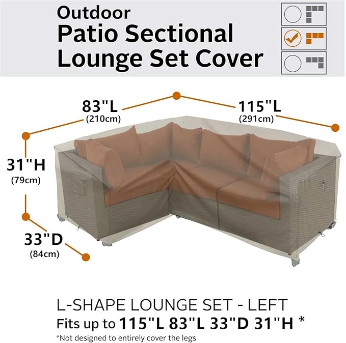 Heavy Duty Outdoor Sectional Sofa Cover, 83"X115" Waterproof 600D Patio Sectional Couch Protector, Lawn Patio Furniture Covers (Natural Beige, L-Shaped-Left Facing-83 x115)