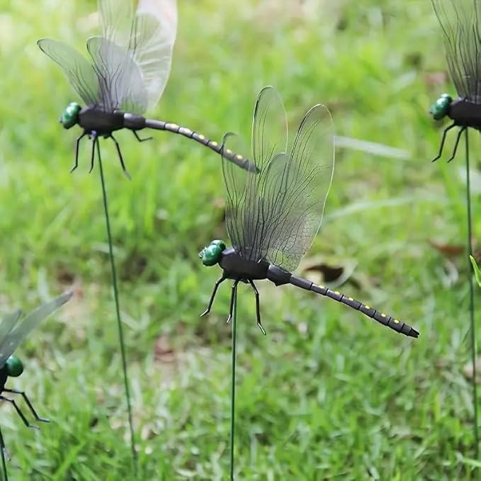 16Pcs Dragonfly Clip, Black DIY Dragon Fly Clips, Fake Dragonfly Garden Outdoor Decor, Plastic Dragon Fly Plant Pot Decorations with Pliers & Clips-Large