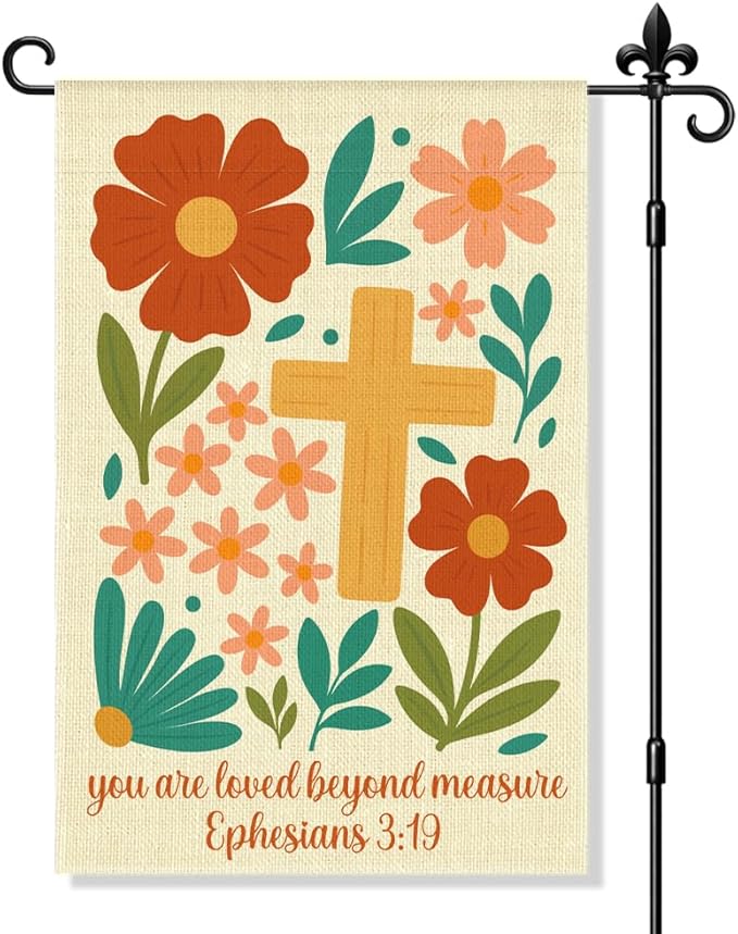 You Are Extremely Loved Garden Flag Double Sided Yard Outdoor Decor 12x18 Inch, Ephesians 3:19 Religious Inspirational Porch Decor Gifts, Christian Vintage Floral Cross Garden Flag