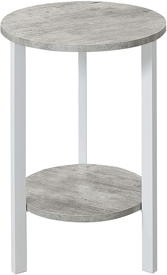 Convenience Concepts Graystone 24 inch 2 Tier Plant Stand - Industrial Stand for Plants, Vases, and Antiques, Urban Modern Design for the Living Room, Hallway, Entryway, Faux Birch/White