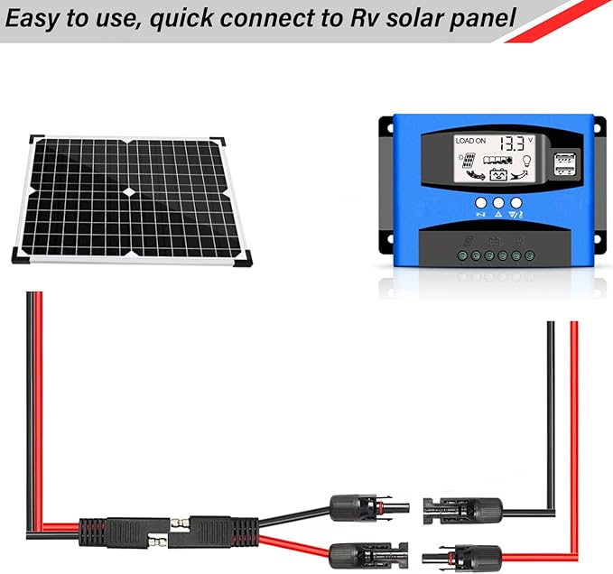 MOOKEERF Solar Panel to SAE Adapter Cable - 25ft 10AWG Solar Extension Cable for RV Solar Panel Caravan Battery Charger Kit with SAE Polarity Reverse Adapter(25 feet)