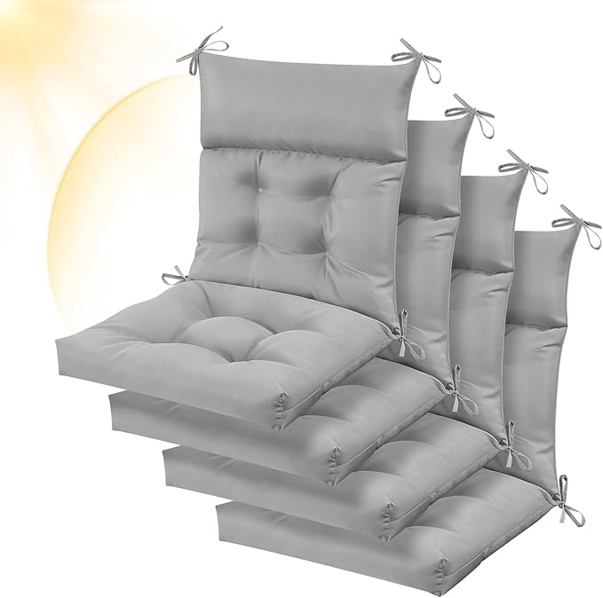Sintuff 4 Pcs 44 x 21 x 4 Patio Chair Cushions Outdoor Chair Cushion Seat/Back Tufted Pillow with Ties Water Resistant Replacement Indoor Patio Furniture Outdoor Furniture (Solid Color,Light Gray)