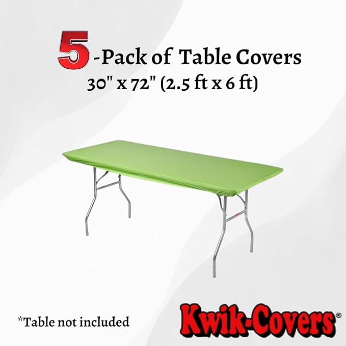Kwik-Covers 6' Rectangle Plastic Table Covers 30" x 72", Bundle of 5 (Lime Green)
