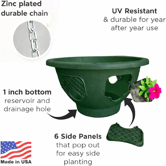 Ultimate Hanging Baskets - Strawberry, Tomato, Flower, and Herb Outdoor Planters - Use Garden Pots for Growing Plants Outside On A Deck, Fence, or Balcony (10, Deep Forest)
