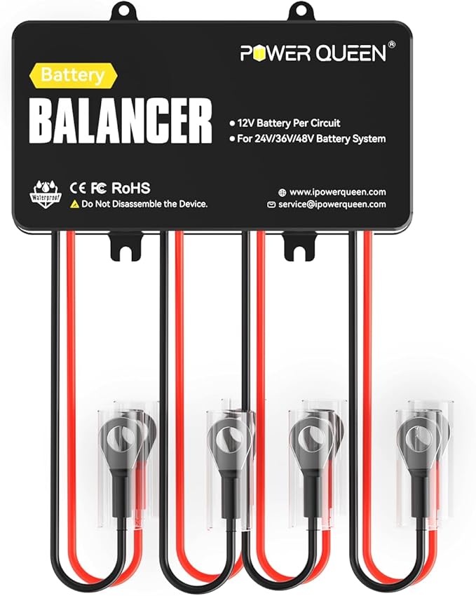 Power Queen Battery Balancer 48V (4 * 12V) Battery Equalizer for 24V/36V/48V Batteries Bank, Supports for LiFePO4/ Lead Acid/Gel/AGM/SLA Perfect for RV Solar Home Off Grid