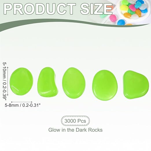 Glow in the Dark Stones, Luminous Pebbles Stones Glowing Rocks Decorative Light Up Pebbles 3000 Pcs & Green -Fitting for (Fish Tank/Outdoor Garden Decor/Yard/Walkway)