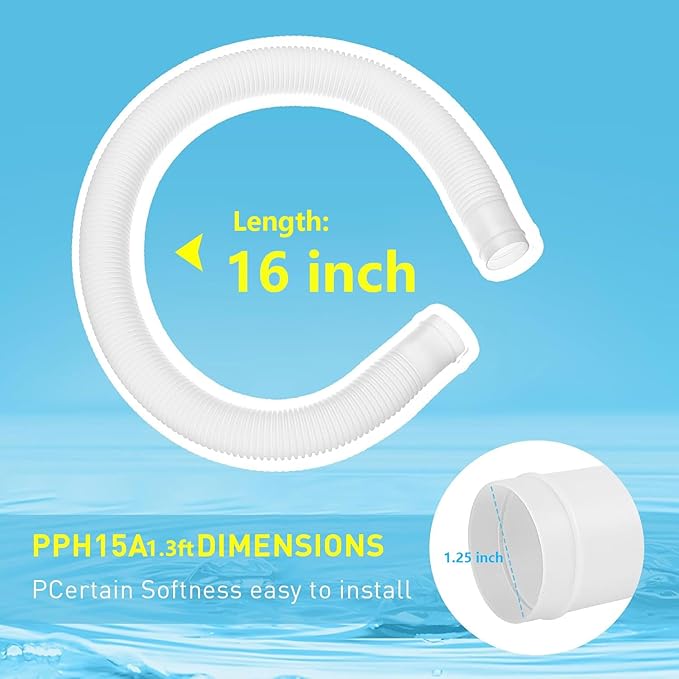 Pool Sand Filter Pump Hose - 1.25" Diameter Replacement Hose for Above Ground Pools Compatible with Pump Sand Filter and Saltwater Systems (White -1 Pack)