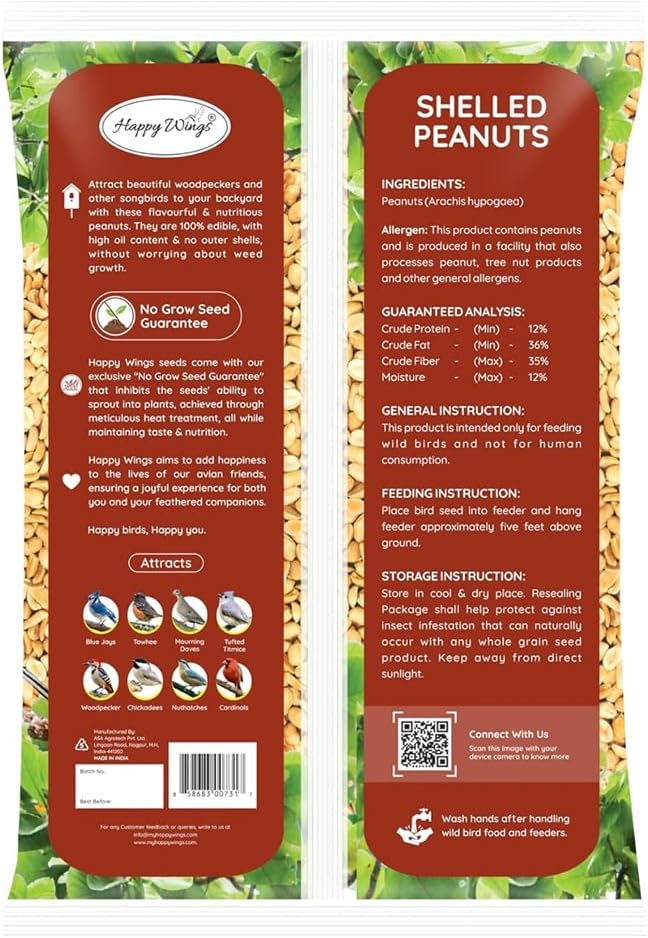 Happy Wings Shelled Peanuts Seeds Combo Wild Bird Food - 10 Pounds- 5 Pounds Combo Pack of 2 I No Grow Seed I Bird Food for Wild Birds