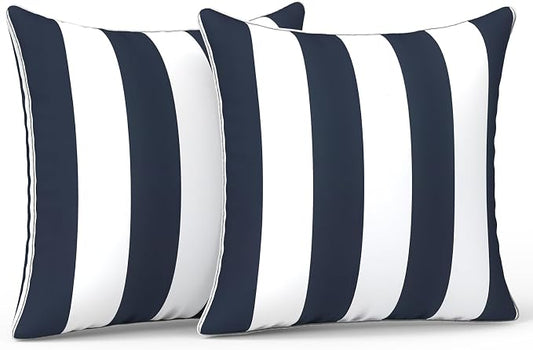 LVTXIII Outdoor Throw Pillows 20x20 Patio Waterproof Square Pillows with Piping Fade Resistant Accent Pillow for Spring Summer Garden Decoration, Set of 2, Cabana Navy