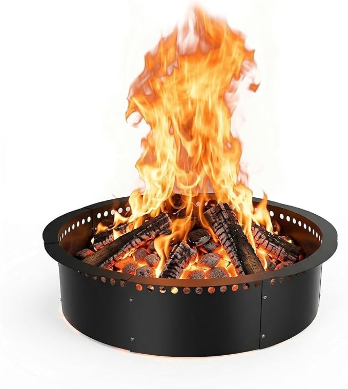 Smokeless Fire Pit Ring, 64 inch Outer/60 inch Inner Outside Fire Pit, Heavy Duty Large Solid Metal Steel Round Firepit Rim Insert for Outside Wood Burning, DIY Campfire Ring