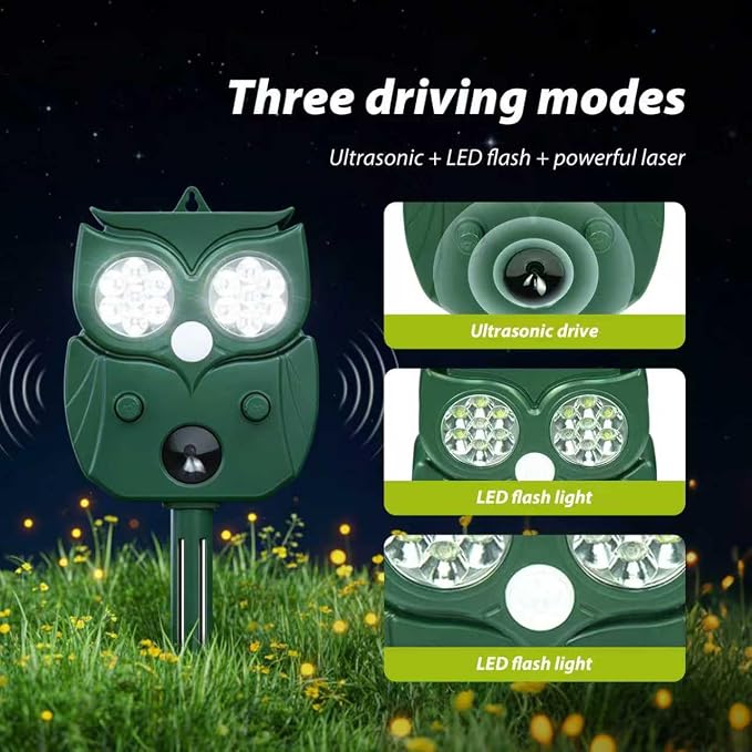 2026 New Owl Shaped Solar Animal Repellent with Motion Sensor Triper Repellent System-Ultrasonic, Flashing LED, Sound- Safe Outdoor Pet Control for Garden, Yard, Lawn, Patio, Home Perimeter