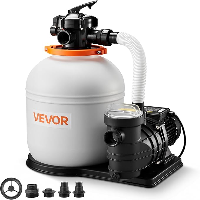 VEVOR 16 in Sand Filter Pump for Above Ground Pool, 0.75 HP 4400 GPH, Swimming Pool Sand Filter Pump with Pre-Assembled Core & Leak-Resistant Design, 6-Way Valve, High-Efficiency Filtration for Pools