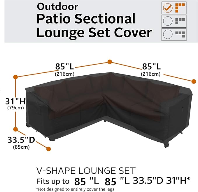 Clearance Patio Furniture Covers, Waterproof Outdoor Sectional Cover, 600D PU Outdoor Furniture Sofa Covers 85"x85" L Shaped Oudoor Couch Cover, V-Shape Lawn Outside Protector
