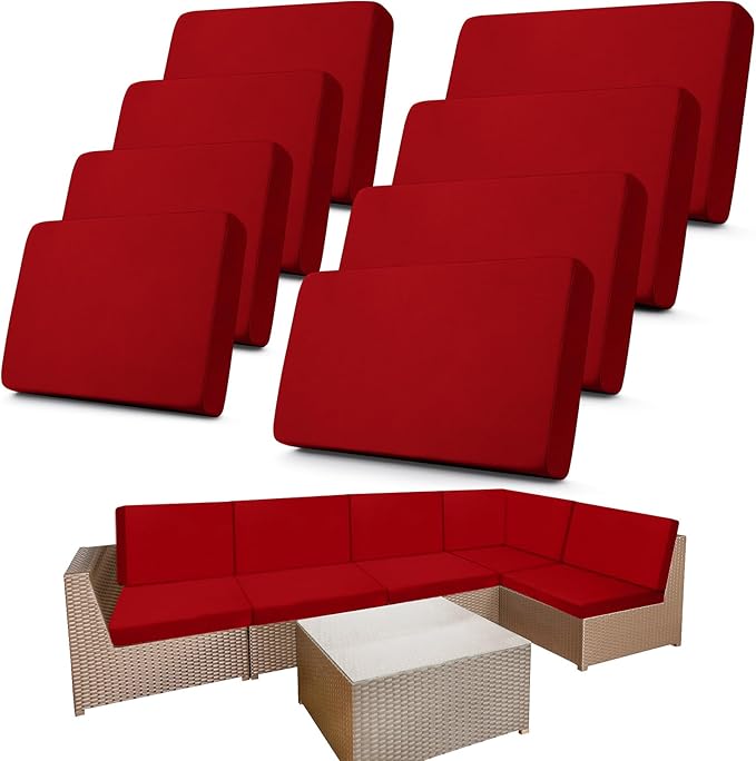 Newwiee 8 Pcs Stretch Patio Outdoor Cushion Covers Replacement for 4 Backrests and 4 Patio Cushions Covers, Waterproof Couch Sofa Slipcover Furniture Protector, Thin Fabric Breathable(Wine Red)
