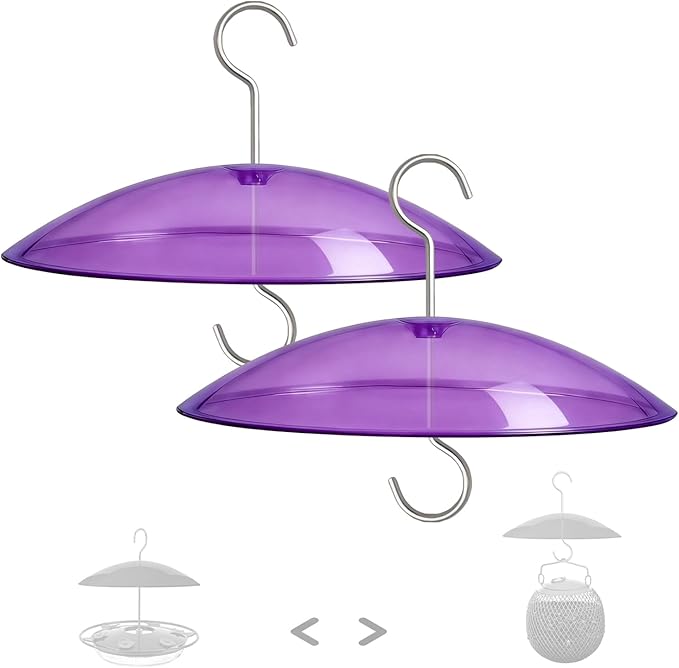 Small Rain Cover for Bird Feeder - 2PC x 8" Mini Hanging Weather Guard Protective Dome Against Rain/Snow/Sun - Purple Translucent Plastic - Dia. 20CM