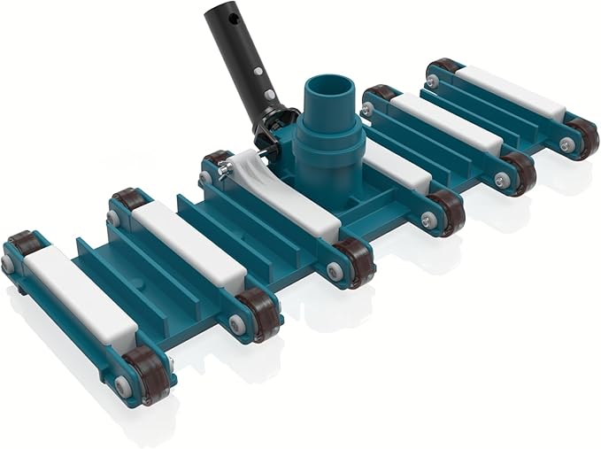 POOLWHALE 19" Heavy Duty Flexible Pool Vacuum Head with Wheels, Extra-Wide, Swivel Direction-Control Aluminum Handle for Swimming Pools - Faster Cleaning, Easier Debris Removal