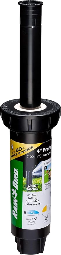 Rain Bird 1804QDSP25 Pressure Regulating (PRS) Professional Dual Spray Pop-Up Sprinkler, 90° Quarter Circle Pattern, 8' - 15' Spray Distance, 4" Pop-up Height