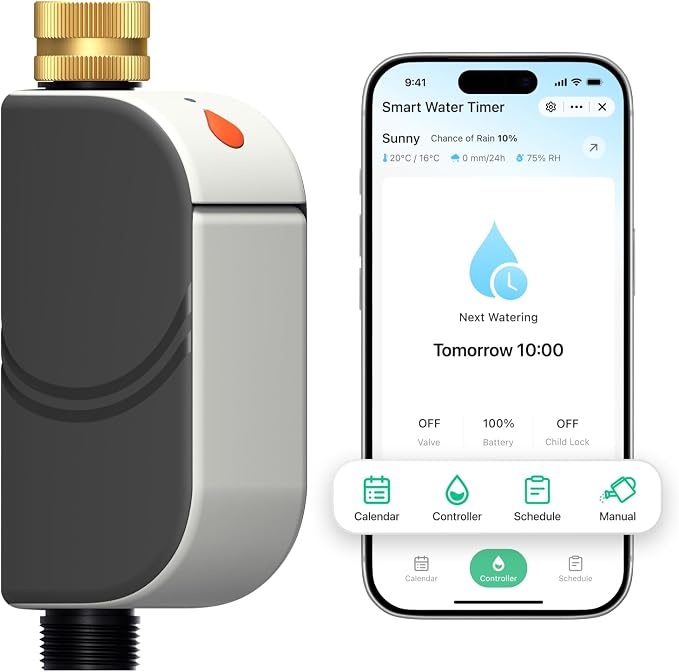 Smart Bluetooth Water Timer for Garden Hose, Heavy-Duty Brass Inlet Water Hose Timer Outdoor, Set & Forget Programmable Irrigation Controller with App, One-Button Manual Watering, IP65 Waterproof