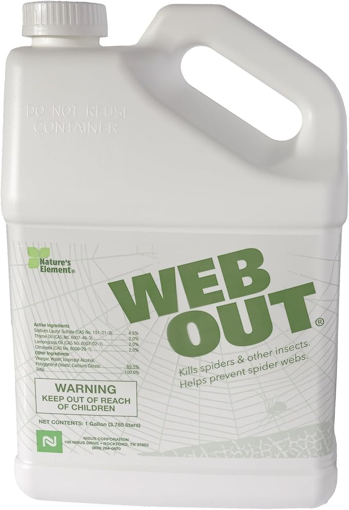 Nisus Web Out Cobweb Eliminator and Repels Spiders, Ants, Mosquitoes, Cockroaches, Aids in Web Control, Ready-to-Use Biodegradable Spray, 1 Gallon