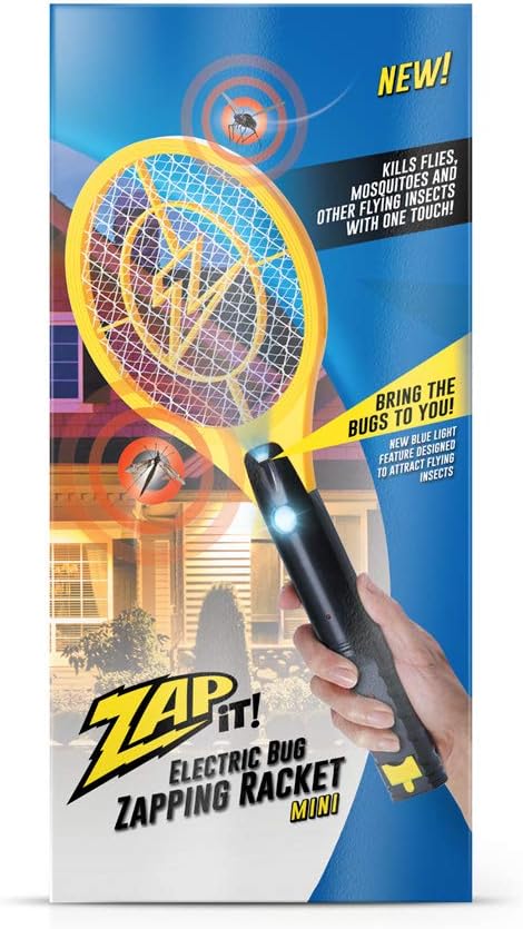 ZAP IT! Bug Zapper Rechargeable Bug Zapper Racket W/ Blue Light Attractant, 4,000 Volt, USB Charging Cable
