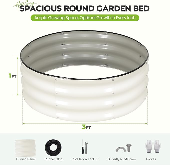 Galvanized Raised Garden Bed Outdoor, Round Metal Planter Boxes 2 Pcs, 3x3x1ft Steel Raised Bed Kit for Planting Vegetables, Fruits, Flowers(White)