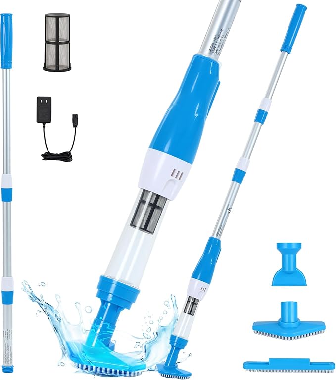 4 in 1 Cordless Rechargeable Small Pool Vacuum spa hot tub 90 Mins Running Time, 12 Gallons/Min Powerful Suction