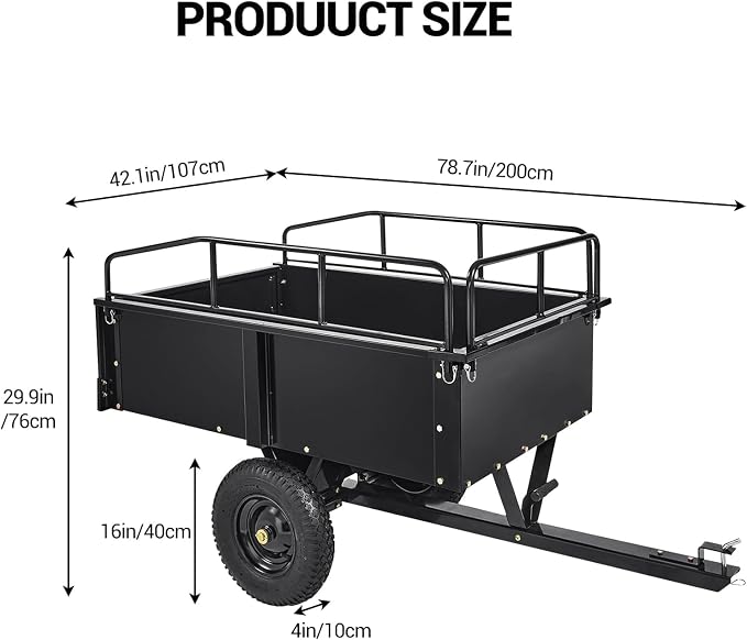 Garvee 750 LBS Garden Cart, 15 cu ft Heavy Duty Steel Dump Cart ATV Trailer with Removable Sides, Hand Pull or Foot Pedal Utility Trailer for ATV, UTV, Lawn Mowers and Tractors
