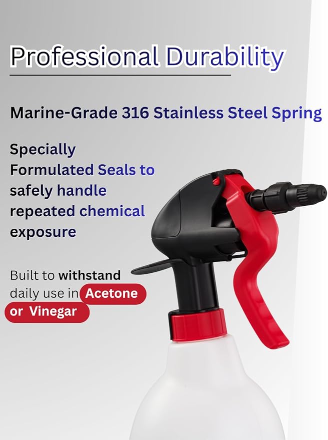 Sprayers Plus 802 Professional Acetone Sprayer, Heavy Duty Chemical Resistant, 316 Stainless Steel Spring, 25 ft Long Reach for Acetone Vinegar Cleaning,1.44 litres