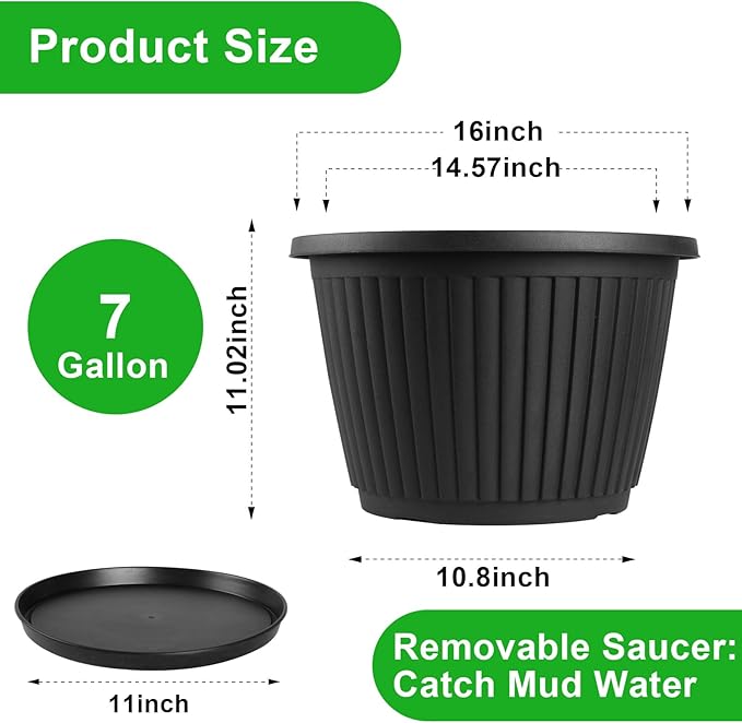 Fodetyff 16-inch-Plastic-Plant-Pots-with-Saucer, Flower Pots Containers for Indoor Outdoor Plants, Large Resin Planter with Drainage Holes and Saucers for Snake Plant Monstera