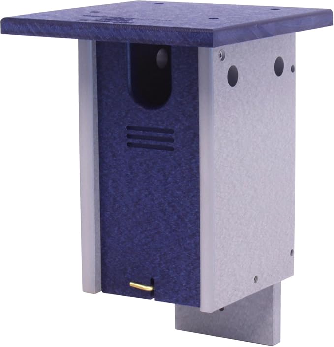 Bluebird House, Post Mount, Amish-Made with 100% Recycled Poly Lumber (Patriot Blue and Gray)