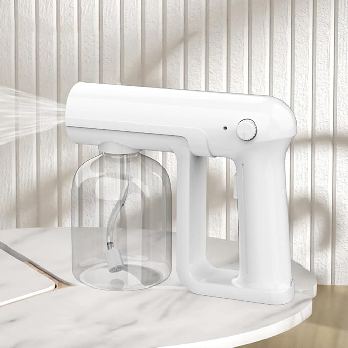 Portable Nano Spray Gun, 500ml Handheld Electric Sprayer | Blue Sanitizing Fogger | Steam Gun for Home, Office, Car | Fast Fine Mist, Large Capacity | Compact - White