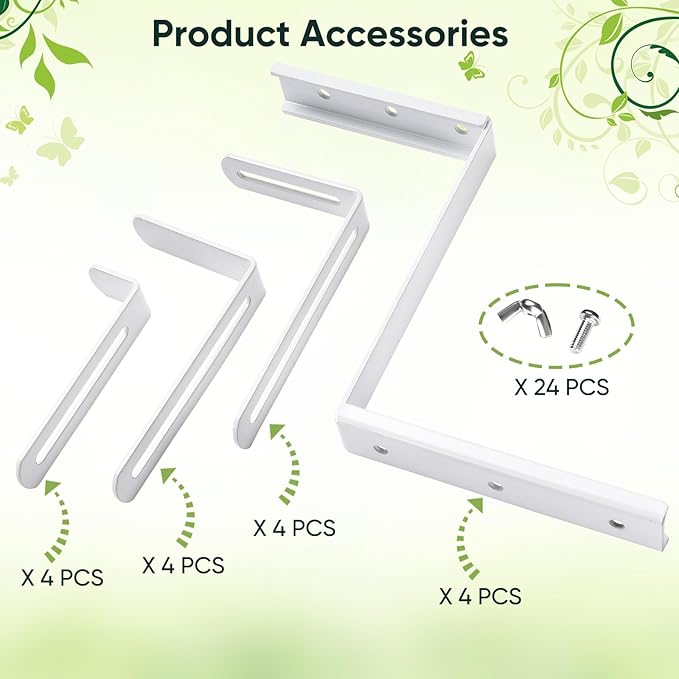VIVIKEN Adjustable Planter Box Bracket, Flower Box Holder Brackets for Deck Railing, Window Box Hanging Brackets for Patio Garden Fence Pergola Balcony Supporting Heavy Planters-4 Pack
