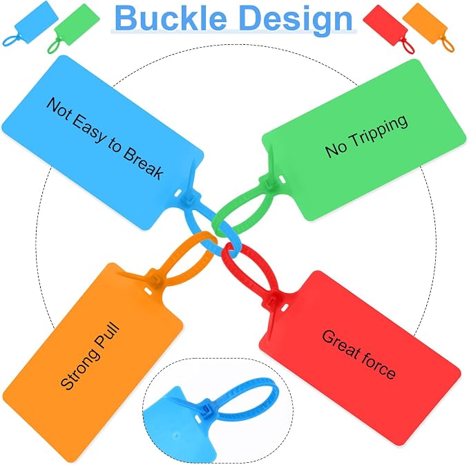Chunful 500 Pcs Blank Plastic Tags Shipping Tags 3.94"x 2.36" Waterproof Sealing Shipping Labels Bulk Writable Hanging Tag Ties Sealing Strap Reusable Mark Labels for Keys Luggage Logistic(Colored)