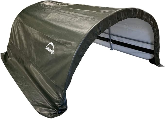 ShelterLogic 8' x 10' x 5' Small Round Livestock Shelter Kit with ShelterAuger 4-Piece 30-Inch Reusable Heavy Duty Steel Earth Auger Anchor Kit